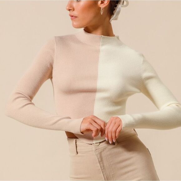 0SO ME Color Block Fitted Crop Sweater Top Two-Tone Ribbed Sweater Sz Sm Md - Picture 13 of 14